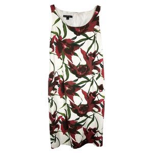 Lafayette 148‎ Size 8 Dress White Red Green Floral Shift Lined Knee Length 642